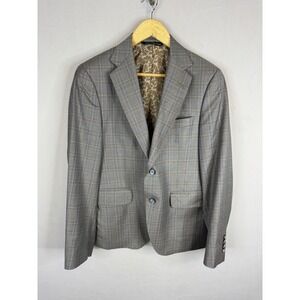Holt Renfrew Reda Super 130s Wool Plaid Blazer Grey Paisley Lining Mens 38R